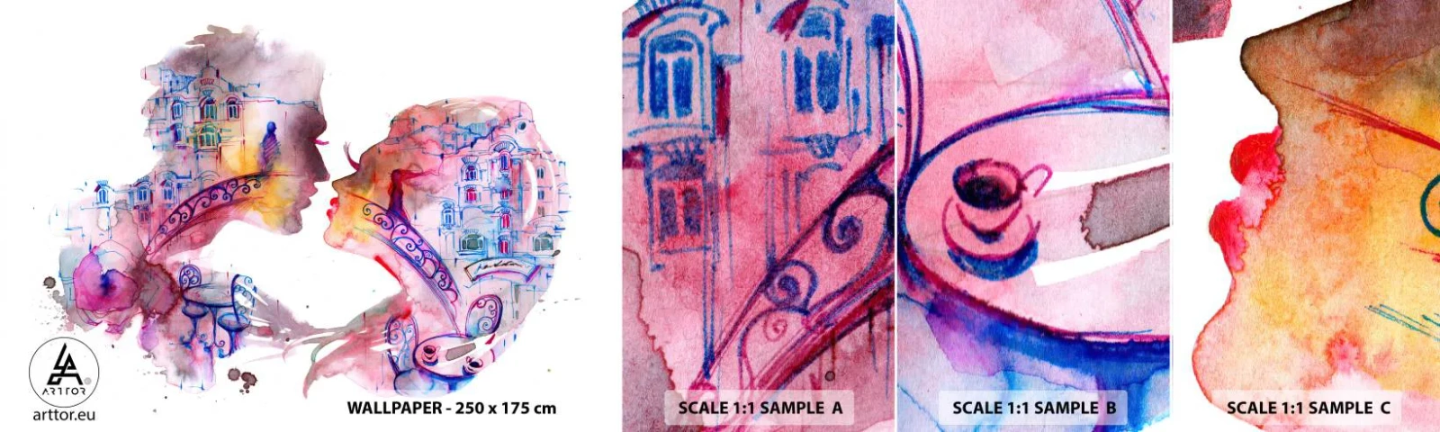 Vzorka samolepiacej fototapety Deluxe Sticker - Tajomný most vzdychania - Abstrakcia, Zamilovaný pár, Architektúra - 100x30 cm