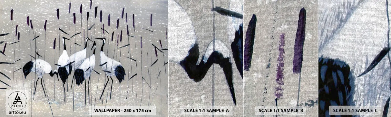 Vzorka fototapety Premium Canvas - Medzi svojimi - Žeriav, Vták, Príroda - 100x30 cm