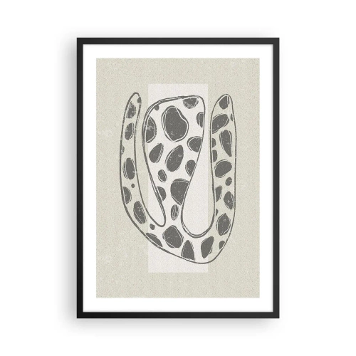 Plagát v čiernom ráme - Abstraktná organická forma v odtieňoch sivej - 50x70cm - Bizarná bytosť - Moderná nástenná dekorácia do obývacej izby a spálne ARTTOR
