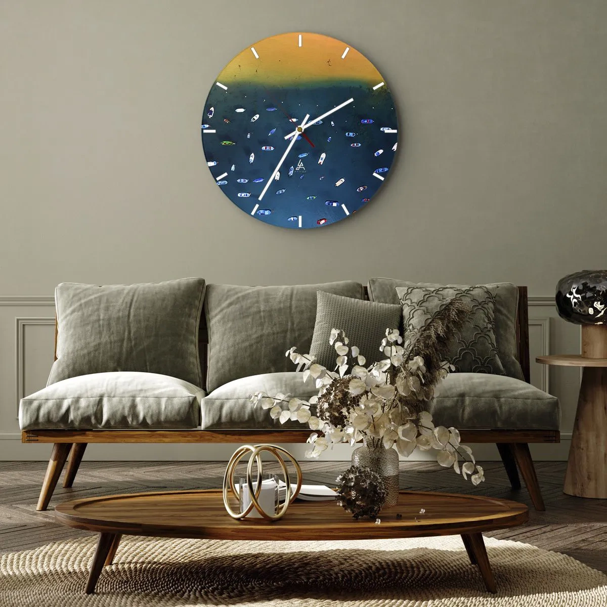 Nástenné hodiny - Letecký pohľad na lode na tmavomodrej vode - 30x30cm - Prázdninová hra - Moderná nástenná dekorácia do obývacej izby, kuchyne a spálne ARTTOR