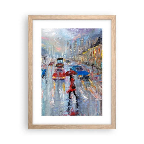 Plagát v ráme zo svetlého duba - Daždivé popoludnie v meste - 30x40 cm