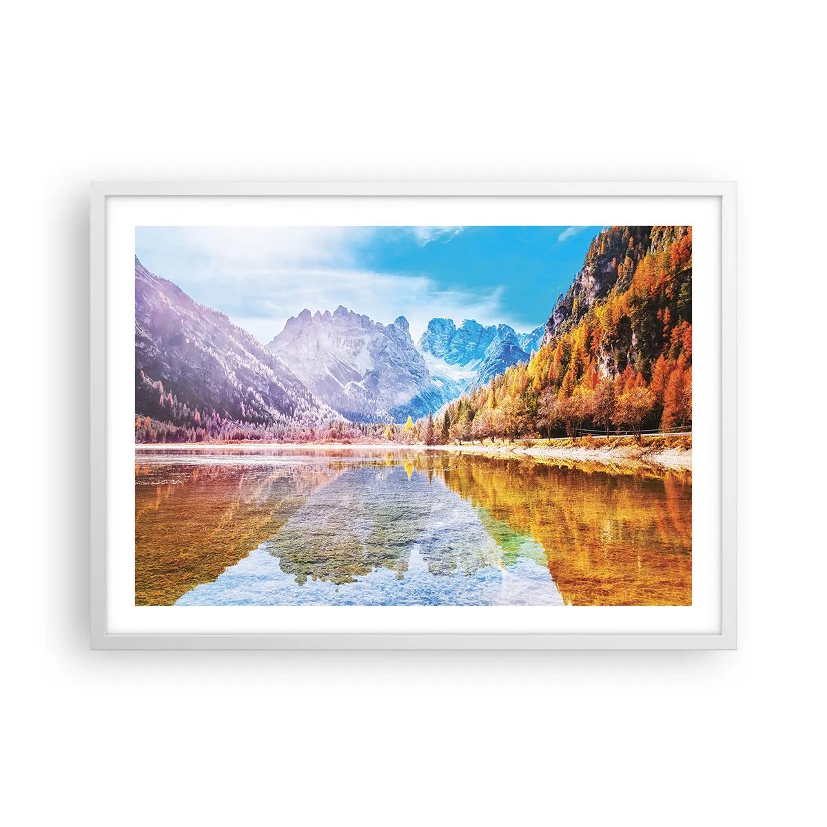 Plagát v bielom ráme - A v horách už je jeseň - 70x50 cm