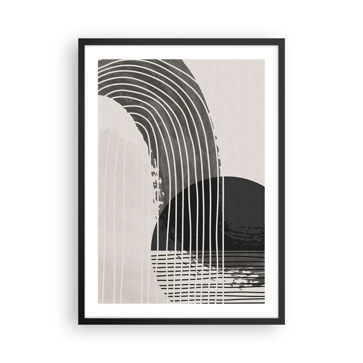 Plagát v čiernom ráme - Minimalistická abstrakcia v čiernej a bielej farbe - 50x70cm - Tam a späť - Moderná nástenná dekorácia do obývacej izby a spálne ARTTOR