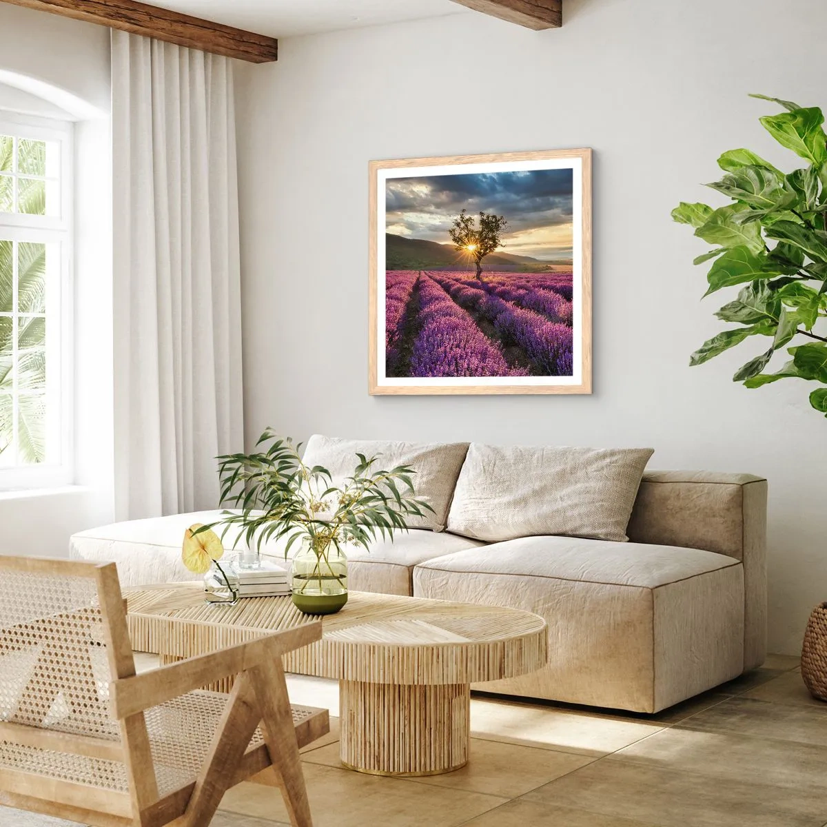 Plagát v ráme zo svetlého duba - Aróma vo fialovej - 50x50 cm