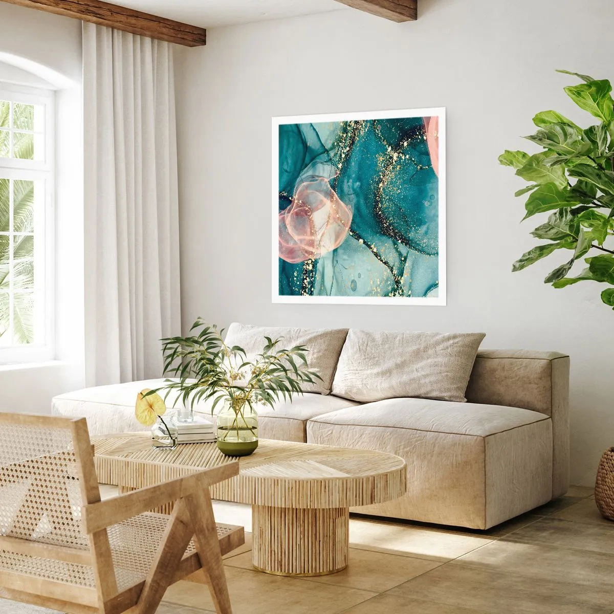 Plagát - Modré hodváb modré, ružový tyl - 60x60 cm