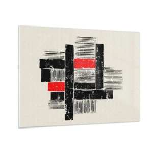 Obraz na skle - Abstraktné pruhy v čiernej a červenej farbe - 70x50cm - Červené a čierne - Moderná nástenná dekorácia do obývacej izby a spálne ARTTOR