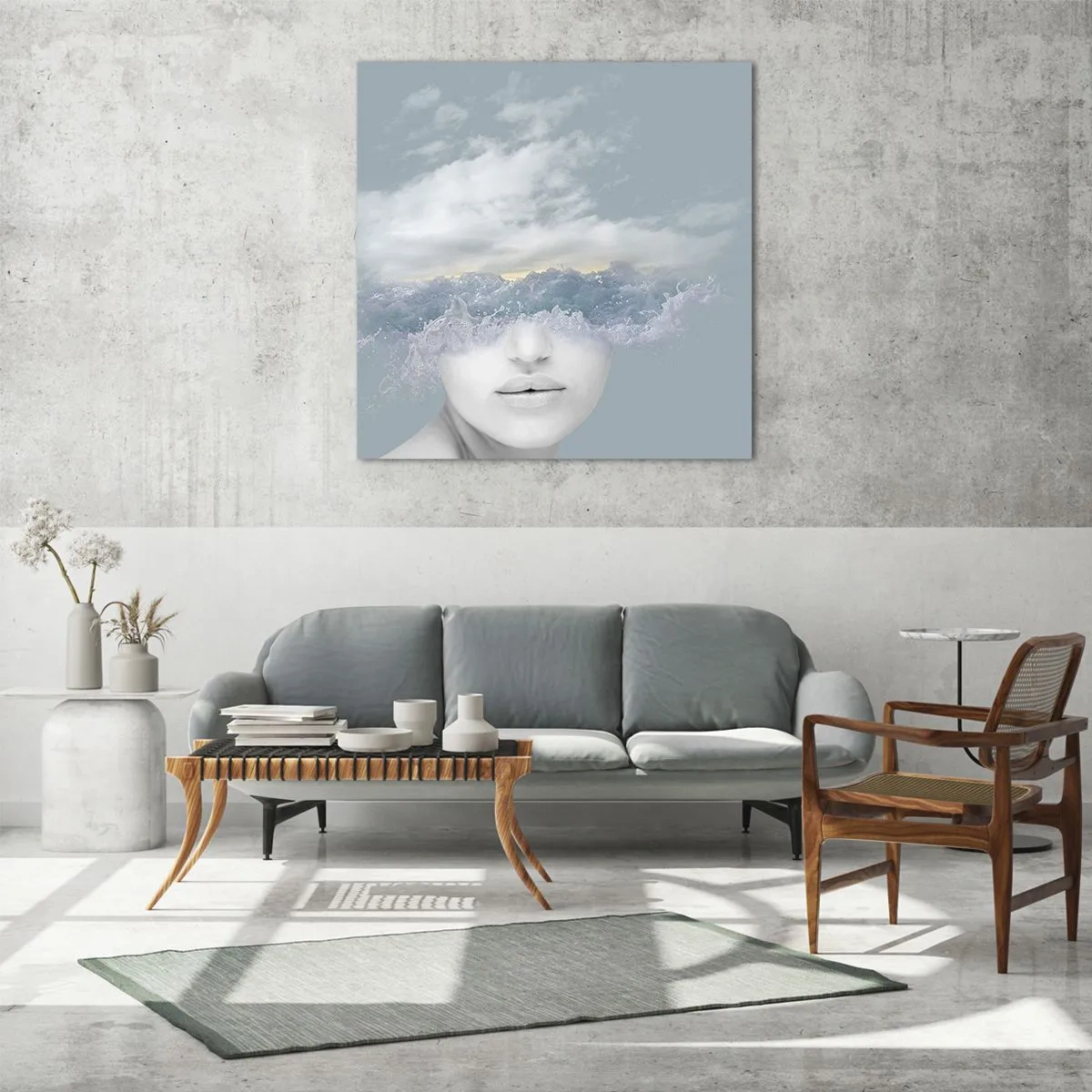 Obraz na skle - S hlavou v oblakoch - 70x70 cm