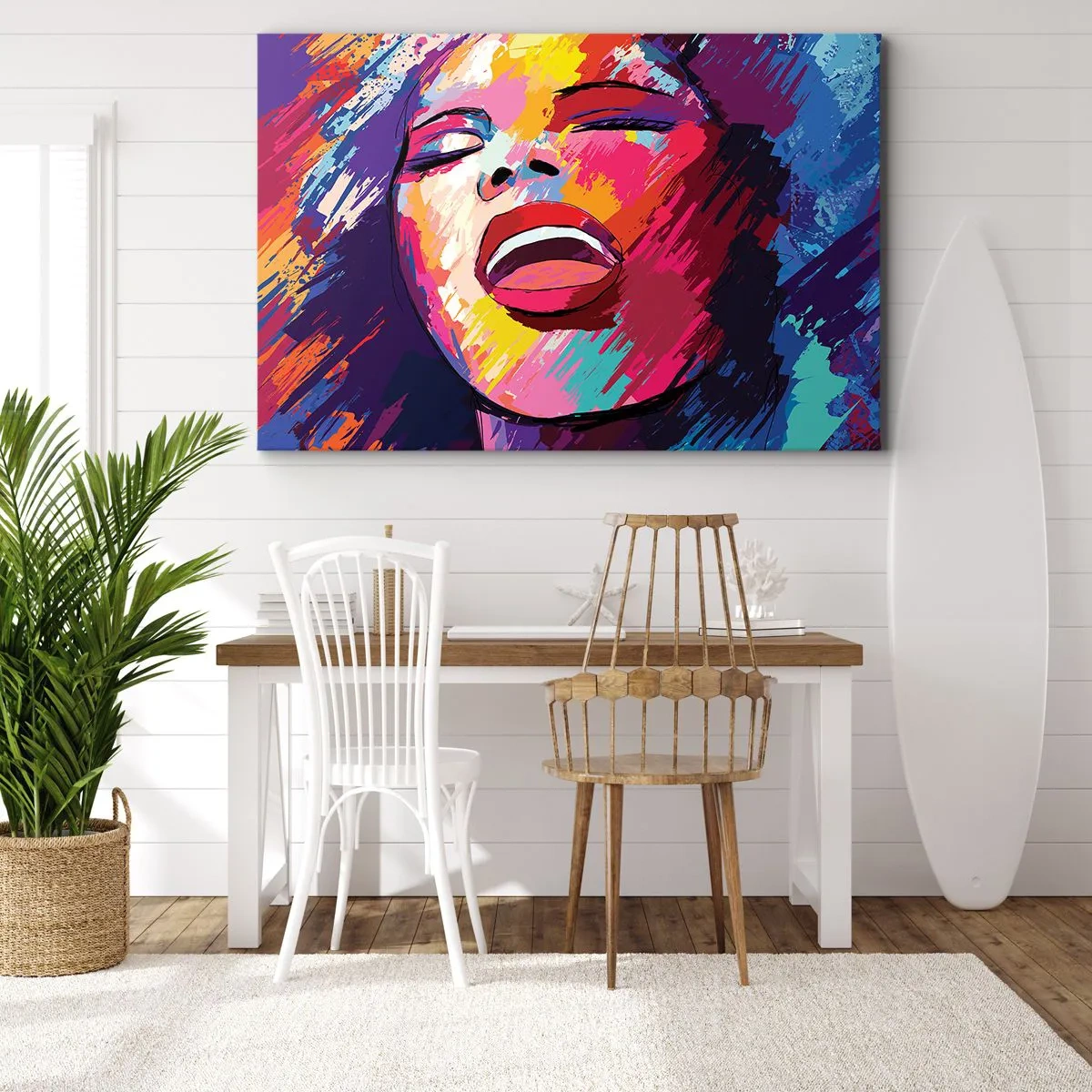 Obraz na plátne - Abstraktný portrét ženy v živých farbách - 70x50cm - Vyspievať celý život - Moderná nástenná dekorácia do obývacej izby a spálne ARTTOR