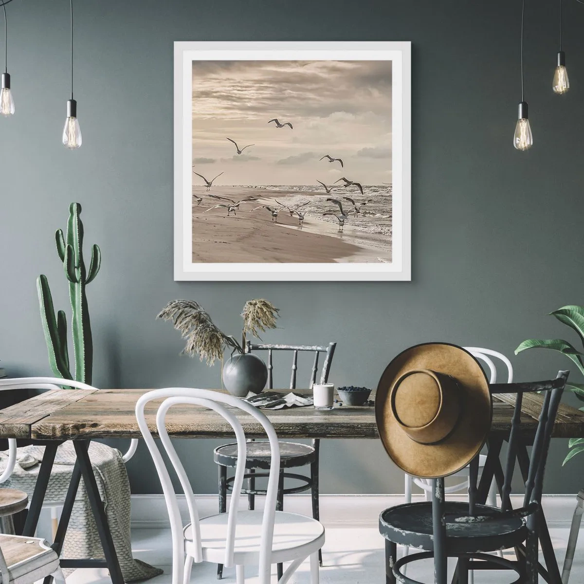 Plagát v bielom ráme - Šumenie mora, spev vtákov - 30x30 cm