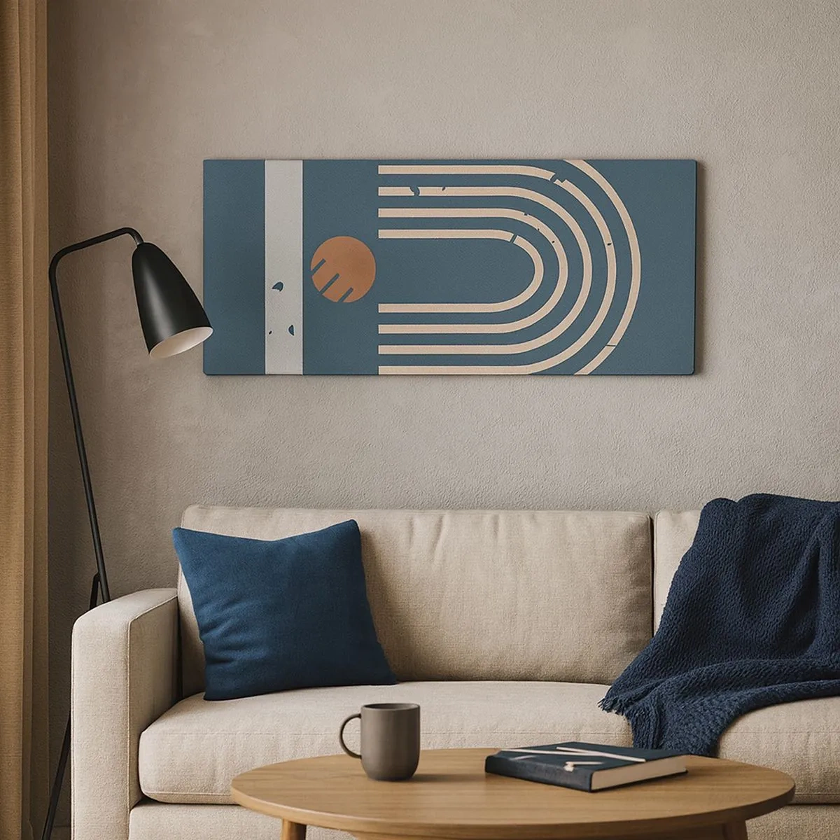 Obraz na plátne - Geometria v námorníckej modrej - 100x40 cm