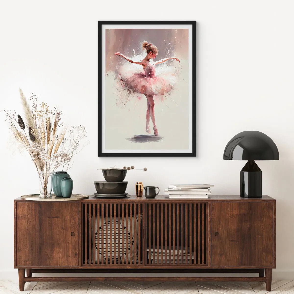 Plagát v čiernom ráme - Baletka v umeleckom hnutí - 50x70cm - Ako mladý vták - Moderná nástenná dekorácia do obývacej izby a spálne ARTTOR