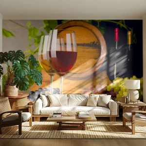 Fototapeta Standard Eco - Ako u starých majstrov - Sud vína, Hrozno, Pohár vína - 250x175 cm