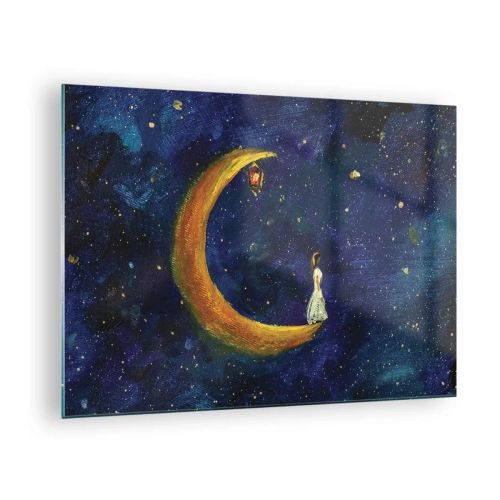 Obraz na skle - Postava na Mesiaci na nočnej oblohe - 70x50cm - Volanie sveta - Moderná nástenná dekorácia do obývacej izby a spálne ARTTOR