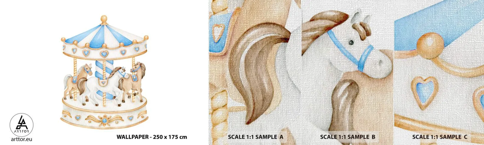 Vzorka fototapety Premium Canvas - Sladké detstvo - Kone, Kolotoč, Detský - 100x30 cm