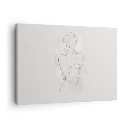 Obraz na plátne - Minimalistická skica ženskej siluety na svetlom pozadí. - 70x50cm - Ako citlivý nástroj - Moderná nástenná dekorácia do obývacej izby a spálne ARTTOR