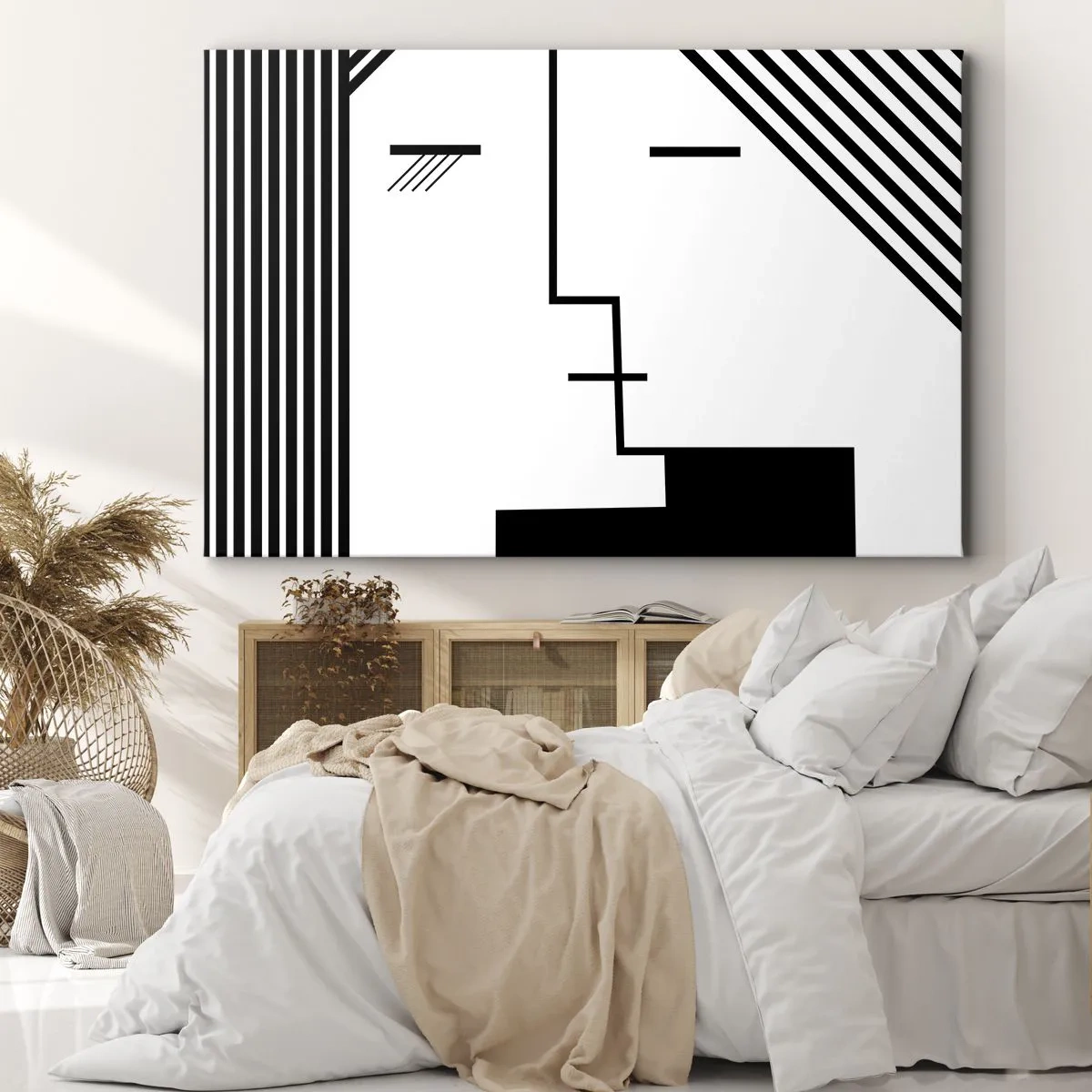 Obraz na plátne - Geometrická abstrakcia bozku v čiernej a bielej farbe - 70x50cm - Proste bozk - Moderná nástenná dekorácia do obývacej izby a spálne ARTTOR