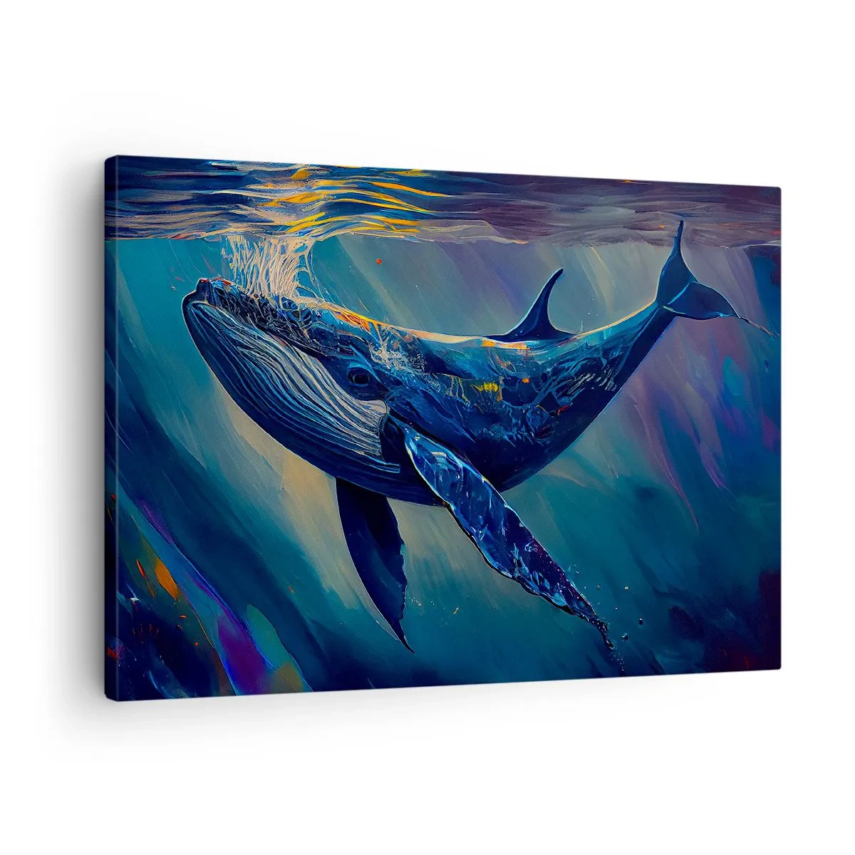 Obraz na plátne - Veľryba v hlbinách oceánu v žiarivých farbách - 70x50cm - Vitaj v mojom svete - Moderná nástenná dekorácia do obývacej izby a spálne ARTTOR