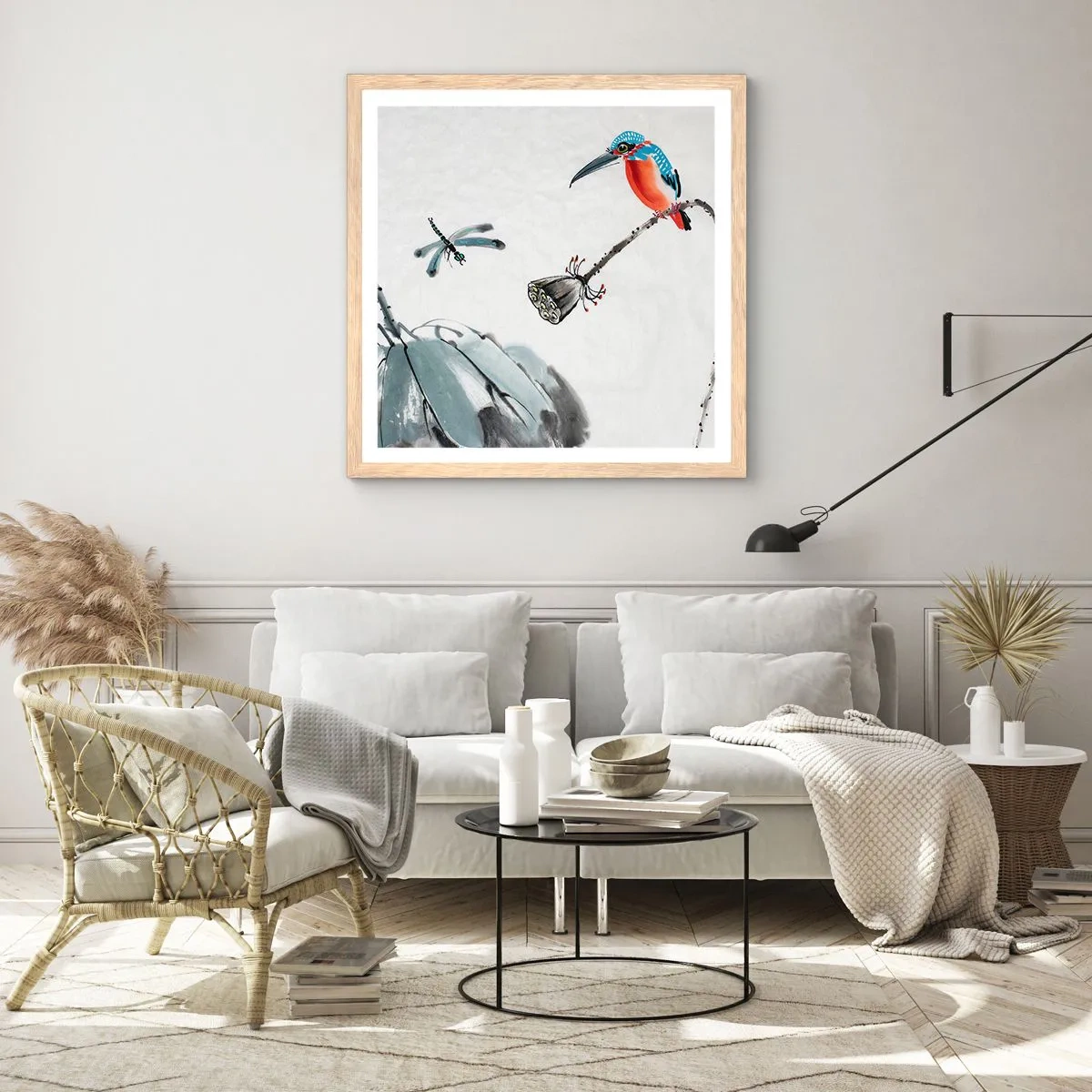 Plagát v ráme zo svetlého duba - Život lúky - 60x60 cm