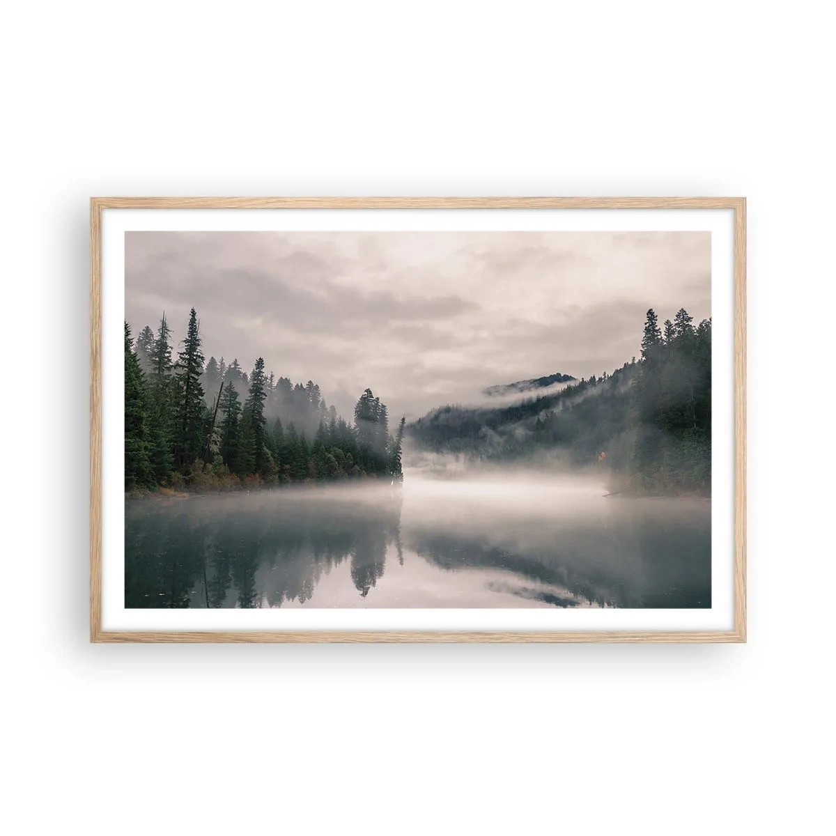 Plagát v ráme zo svetlého duba - V zamyslení, v hmle - 91x61 cm
