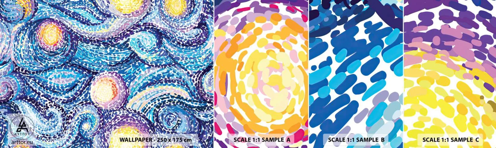 Vzorka samolepiacej fototapety Deluxe Sticker - Z obrazu van Gogha - Abstrakcia, Kus, Maľovanie - 100x30 cm