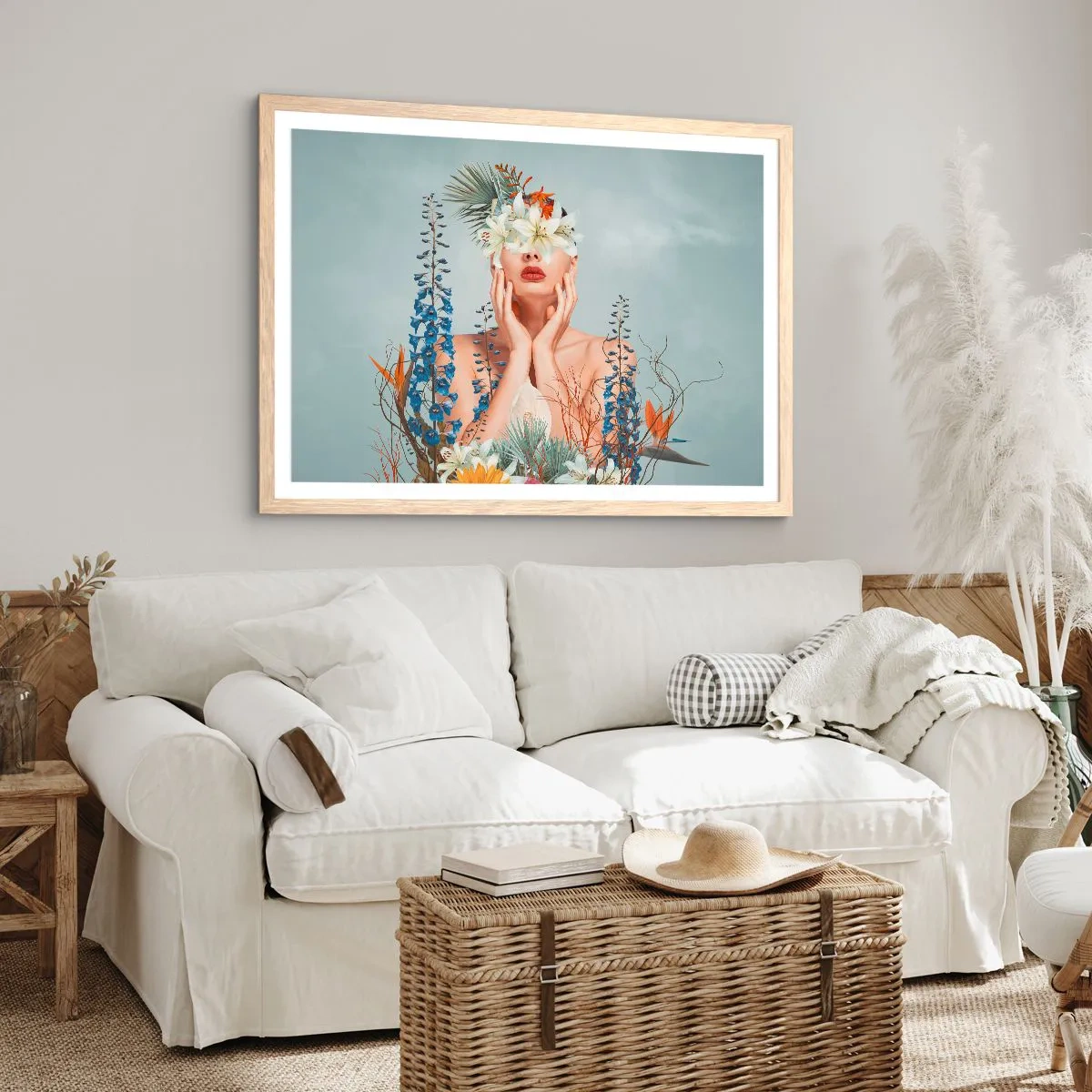 Plagát v ráme zo svetlého duba - Žena – kvetina - 91x61 cm