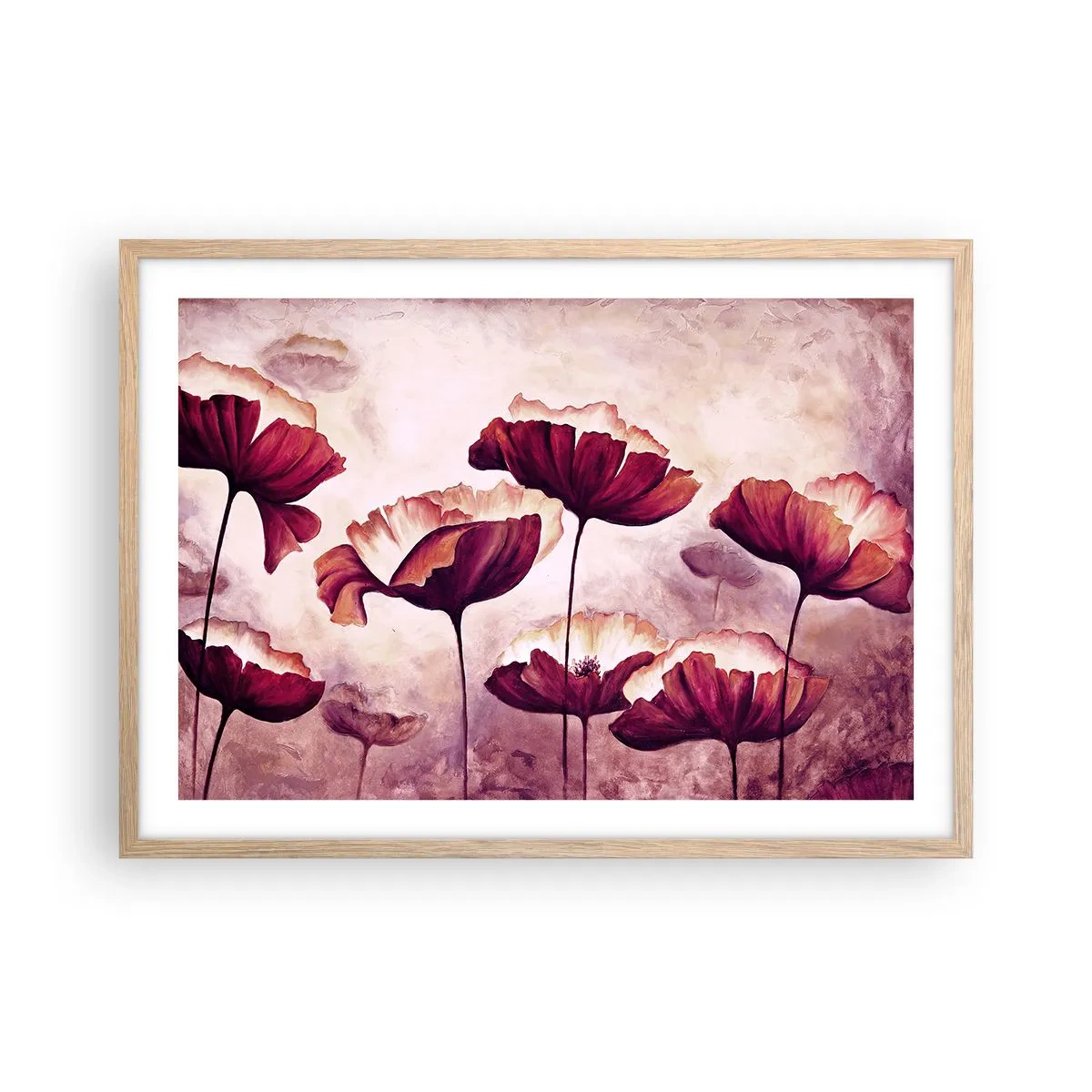 Plagát v ráme zo svetlého duba - Červený a biely plátok - 70x50 cm