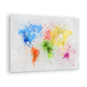 Obraz na skle - Mapa sveta v farebných škvrnách farby - 70x50cm - Všetky farby sveta - Moderná nástenná dekorácia do obývacej izby a spálne ARTTOR