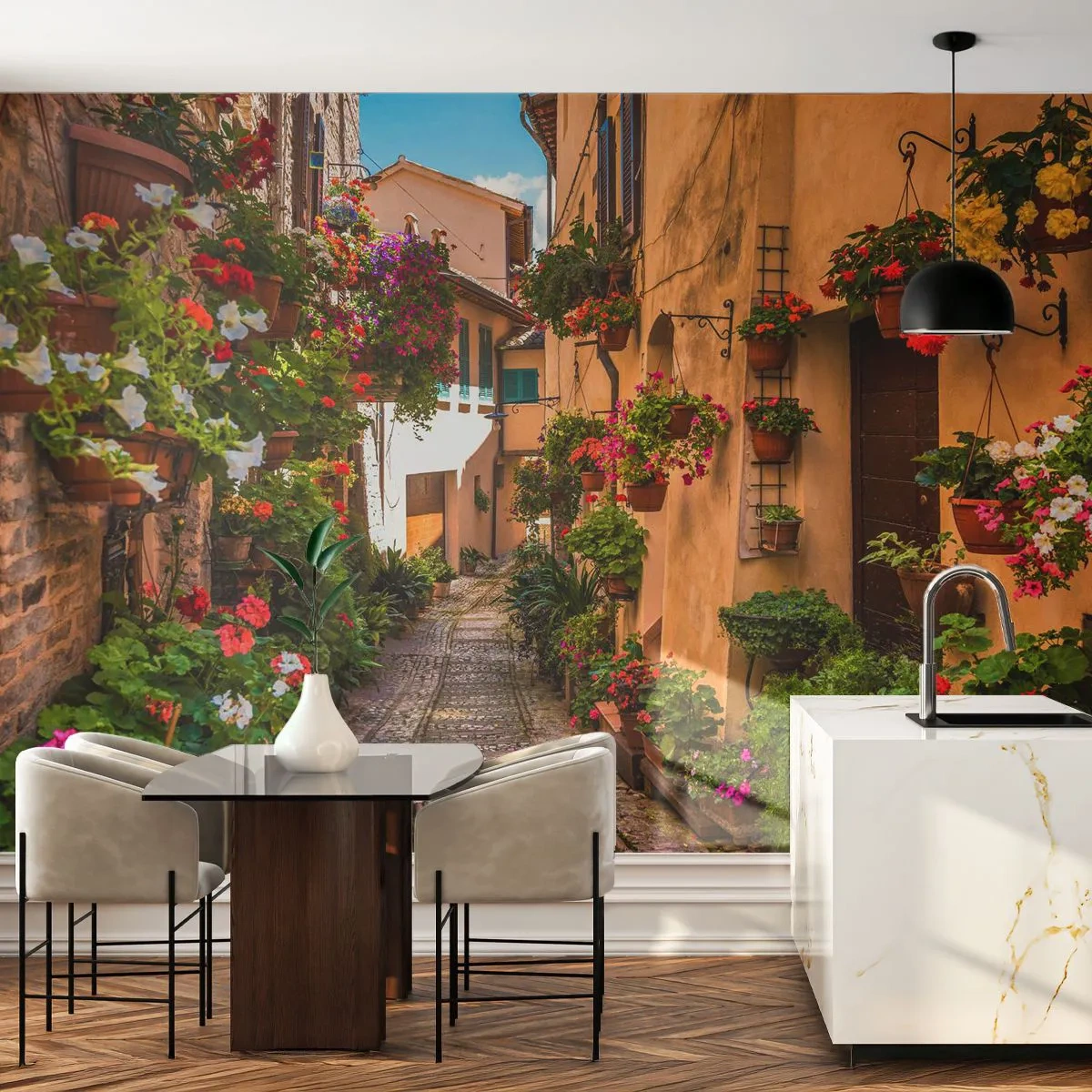 Fototapeta Premium Canvas - Talianske zákutie - Mesto, Kvety, Architektúra - 250x175 cm