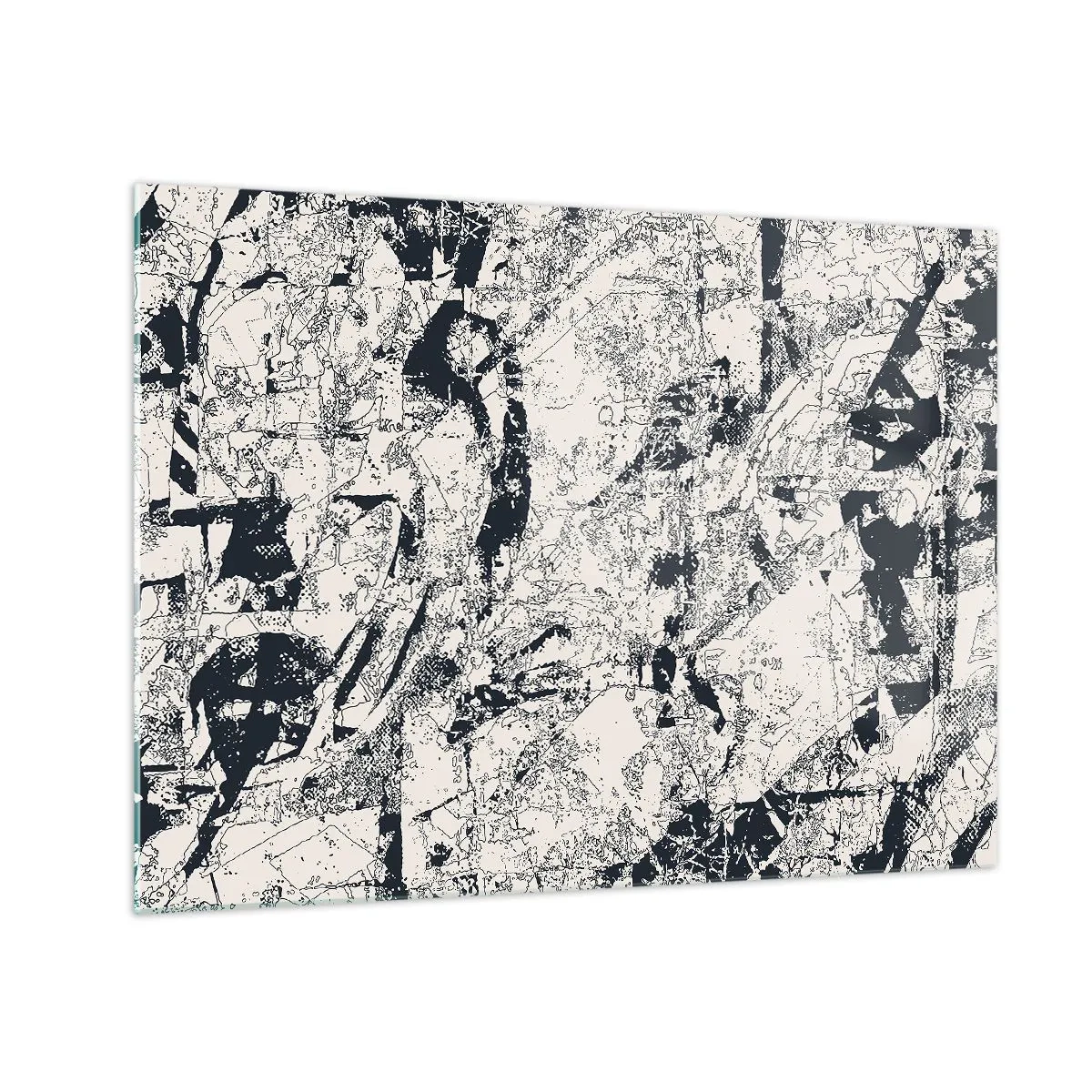 Obraz na skle - Čiernobiela abstrakcia s dynamickými líniami a textúrami - 70x50cm - Prelínanie protikladov - Moderná nástenná dekorácia do obývacej izby a spálne ARTTOR