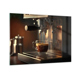 Obraz na skle - Espresso káva v pohári s penou - 70x50cm - Zmyselná zmes - Moderná nástenná dekorácia do obývacej izby a spálne ARTTOR