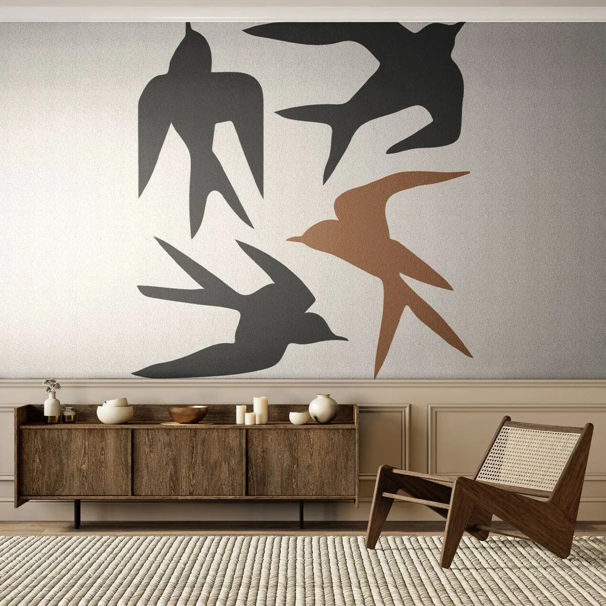 Fototapeta Premium Sand - Lastovičky - Boho, Vtáky, Minimalizmus - 100x70 cm