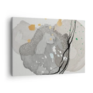 Obraz na plátne - Organické tvary v odtieňoch sivej s akcentmi čiernej a zlatej - 70x50cm - Organická kompozícia - Moderná nástenná dekorácia do obývacej izby a spálne ARTTOR