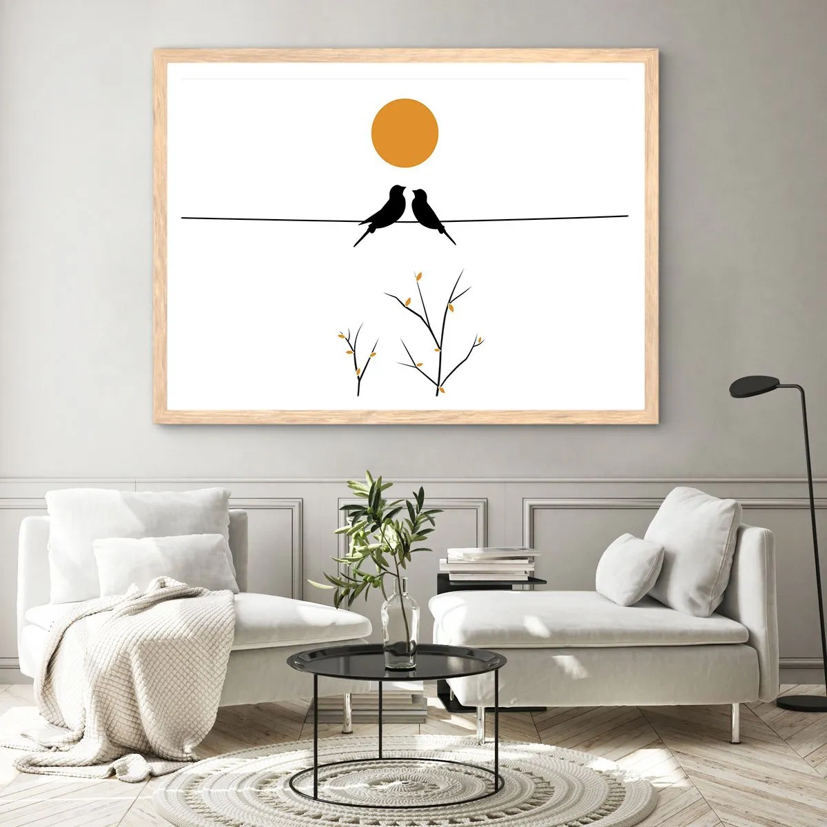 Plagát v ráme zo svetlého duba - Slávičí večer - 100x70 cm