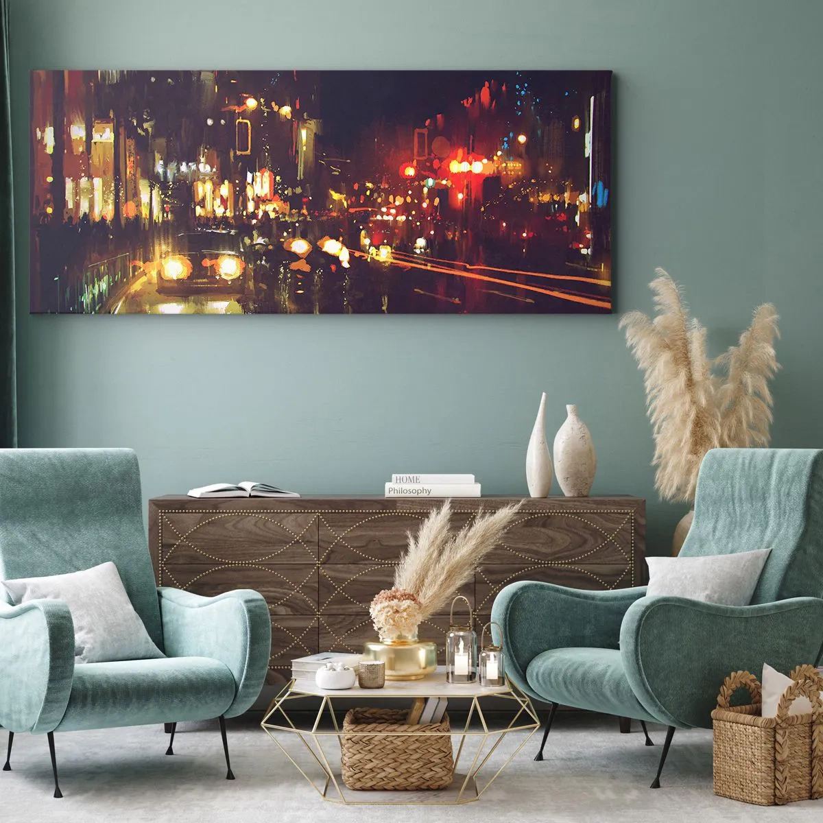 Obraz na plátne - Ponorená do svetiel noci - 100x40 cm