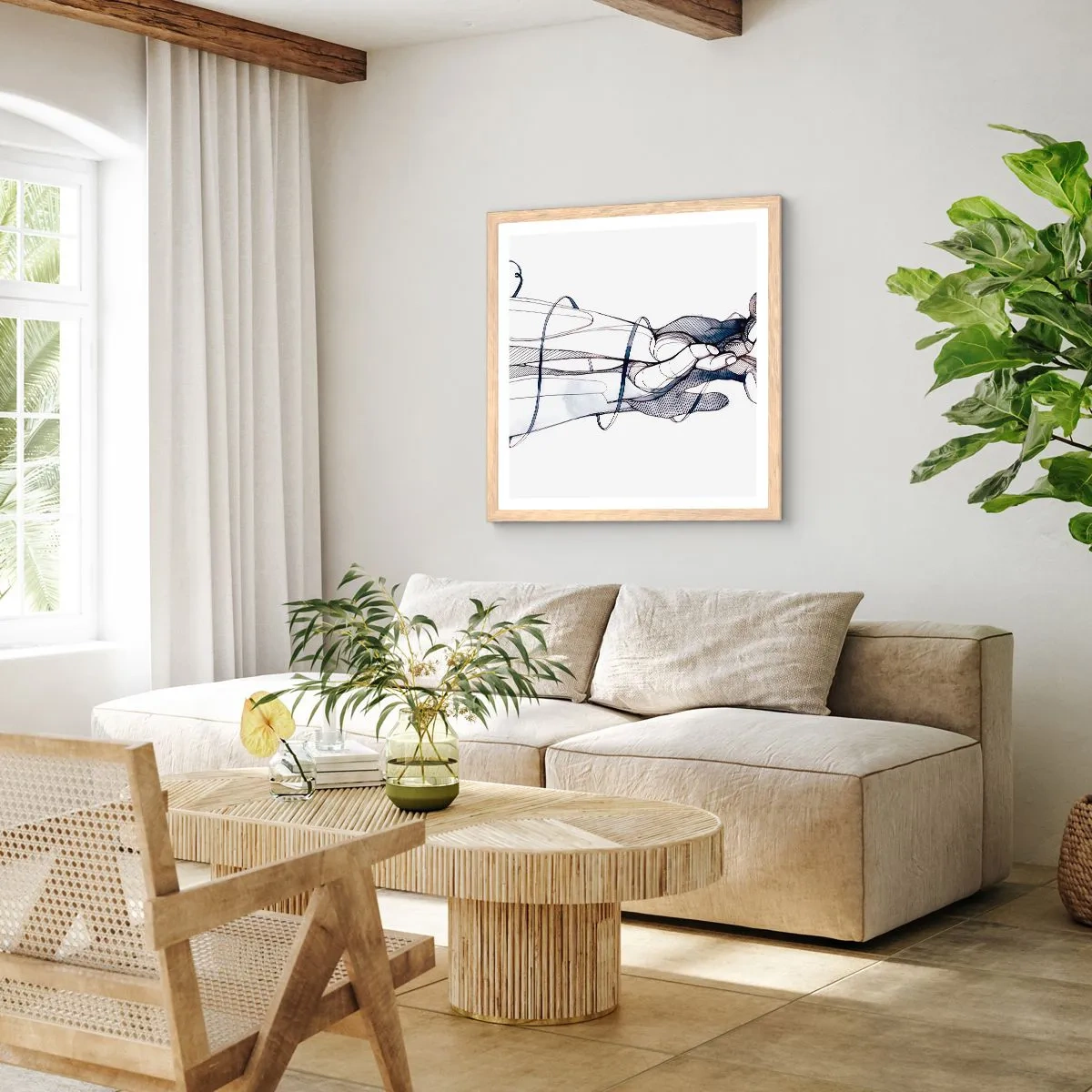 Plagát v ráme zo svetlého duba - Štúdia o dotyku - 60x60 cm