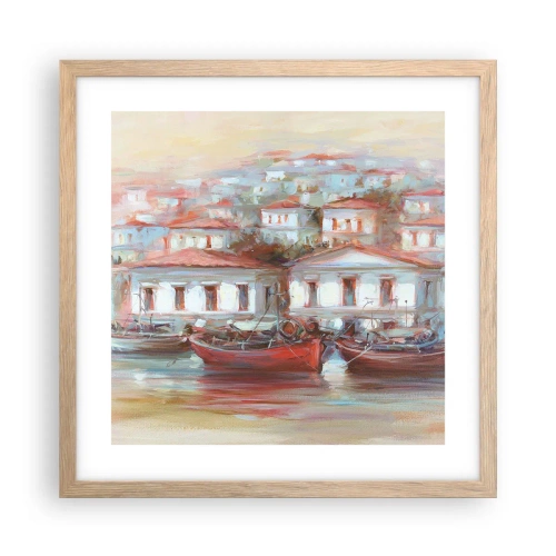 Plagát v ráme zo svetlého duba - Šťastné mestečko - 40x40 cm