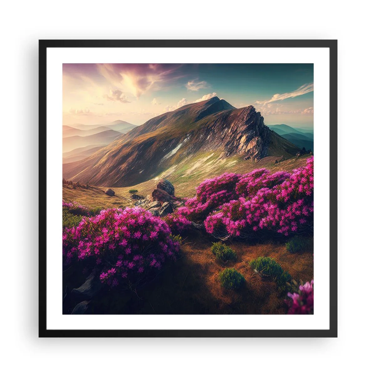 Plagát v čiernom ráme - Leto na horách - 60x60 cm