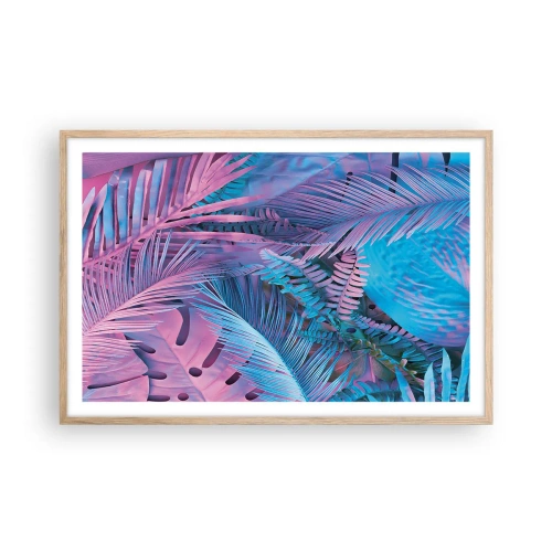 Plagát v ráme zo svetlého duba - Tropy v ružovej a modrej - 91x61 cm