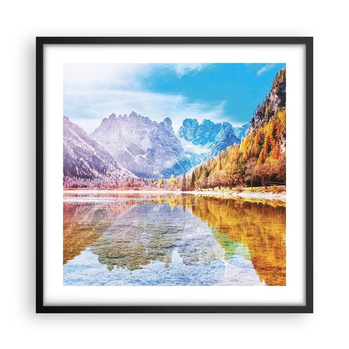 Plagát v čiernom ráme - A v horách už je jeseň - 50x50 cm