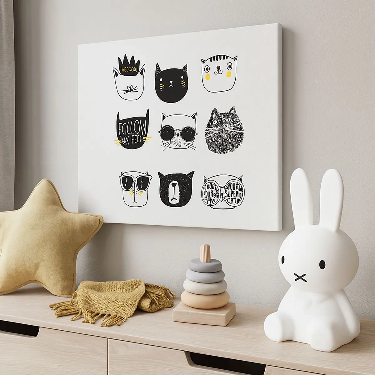 Obraz na plátne - Štýlové ilustrácie mačiek v minimalistickom štýle - 70x50cm - Každý iný - Moderná nástenná dekorácia do obývacej izby a spálne ARTTOR