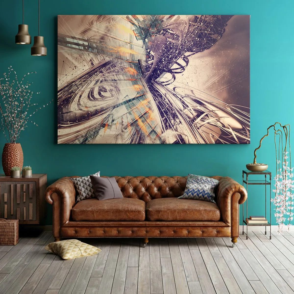 Obraz na plátne - Dynamická abstrakcia v odtieňoch béžovej a fialovej - 70x50cm - Vo veľkom zhone - Moderná nástenná dekorácia do obývacej izby a spálne ARTTOR