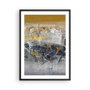 Plagát v čiernom ráme - Abstraktná kompozícia v odtieňoch zlatej a sivej. - 50x70cm - Všetko sa podarí - Moderná nástenná dekorácia do obývacej izby a spálne ARTTOR