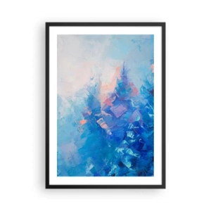 Plagát v čiernom ráme - Abstraktná kompozícia v odtieňoch modrej a ružovej inšpirovaná zimnou krajinou. - 50x70cm - Zimná abstrakcia - Moderná nástenná dekorácia do obývacej izby a spálne ARTTOR