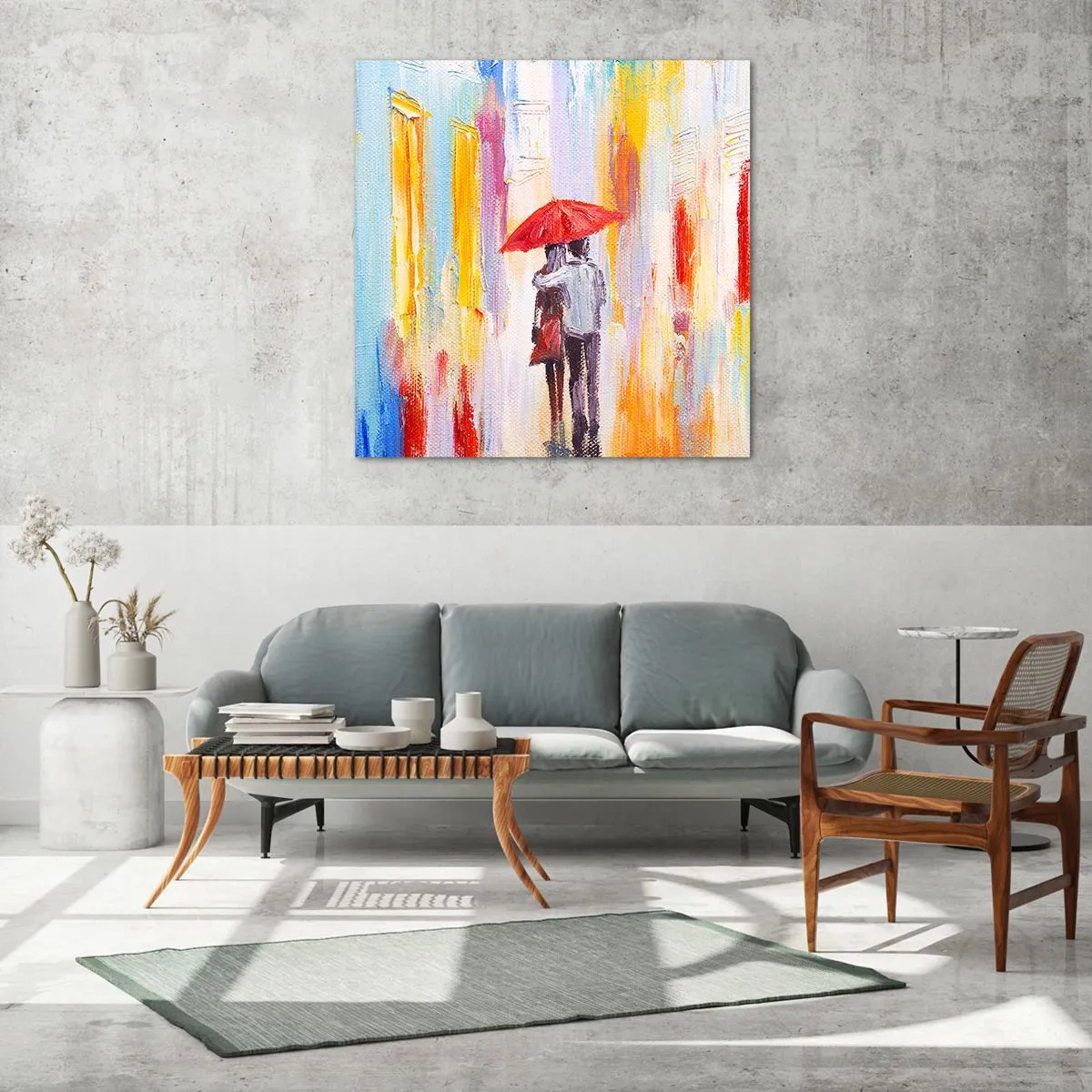 Obraz na skle - Nech prší ďalej - 60x60 cm