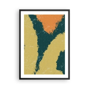 Plagát v čiernom ráme - Abstraktné farebné škvrny v odtieňoch zelenej a oranžovej - 50x70cm - Abstrakcia – spomalený pohyb - Moderná nástenná dekorácia do obývacej izby a spálne ARTTOR