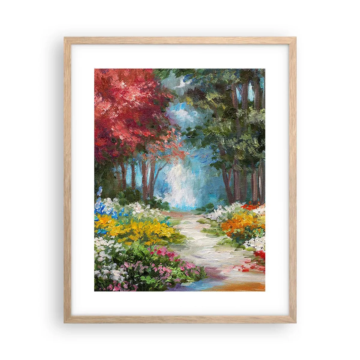 Plagát v ráme zo svetlého duba - Lesná záhrada, kvetinový les - 40x50 cm