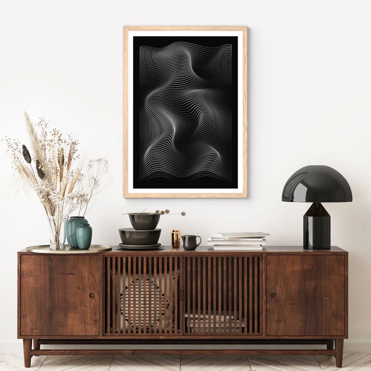 Plagát v ráme zo svetlého duba - Tanec svetla v priestore - 61x91 cm