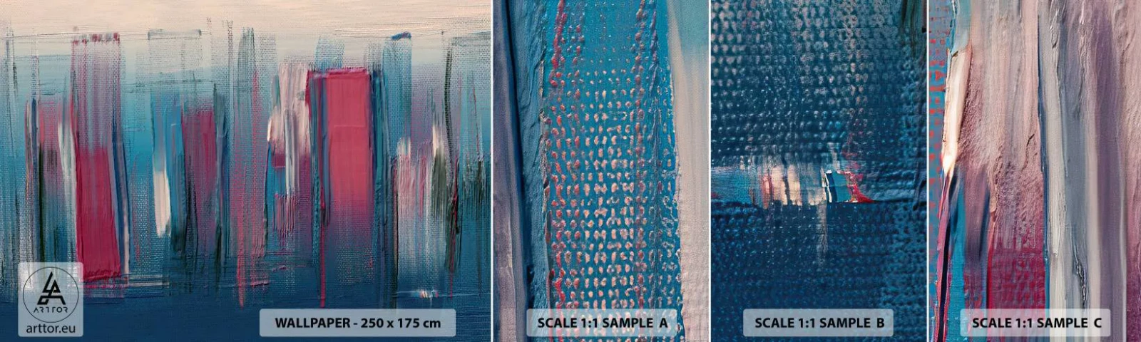 Vzorka Fototapeta Standard Eco - Vertikálna kompozícia v modrej a červenej - Kus, Abstrakcia, Maľovať - 100x30 cm