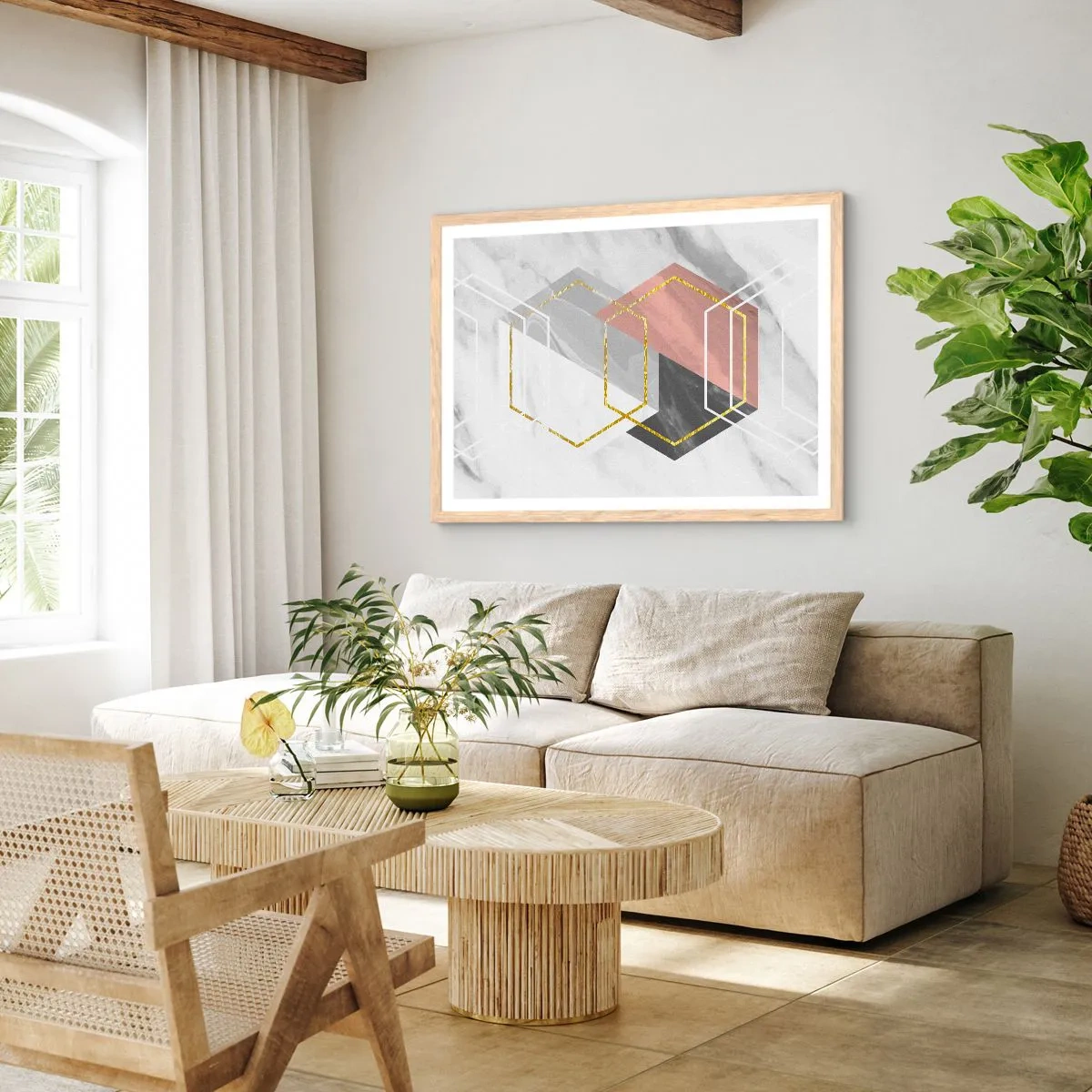 Plagát v ráme zo svetlého duba - Reťazová kompozícia - 91x61 cm