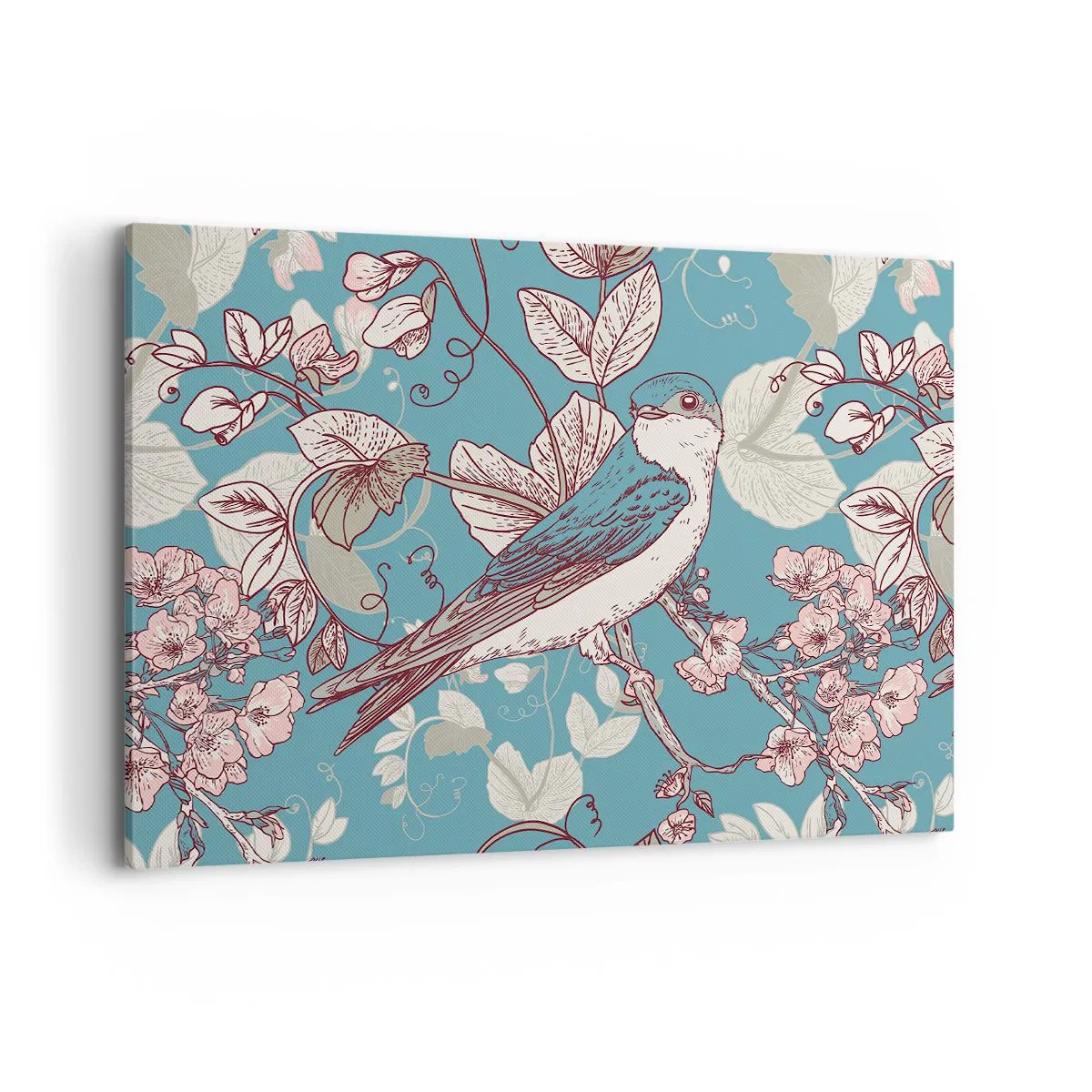 Obraz na plátne - Na bielom strome vtáky a strieborné lístie - 120x80 cm